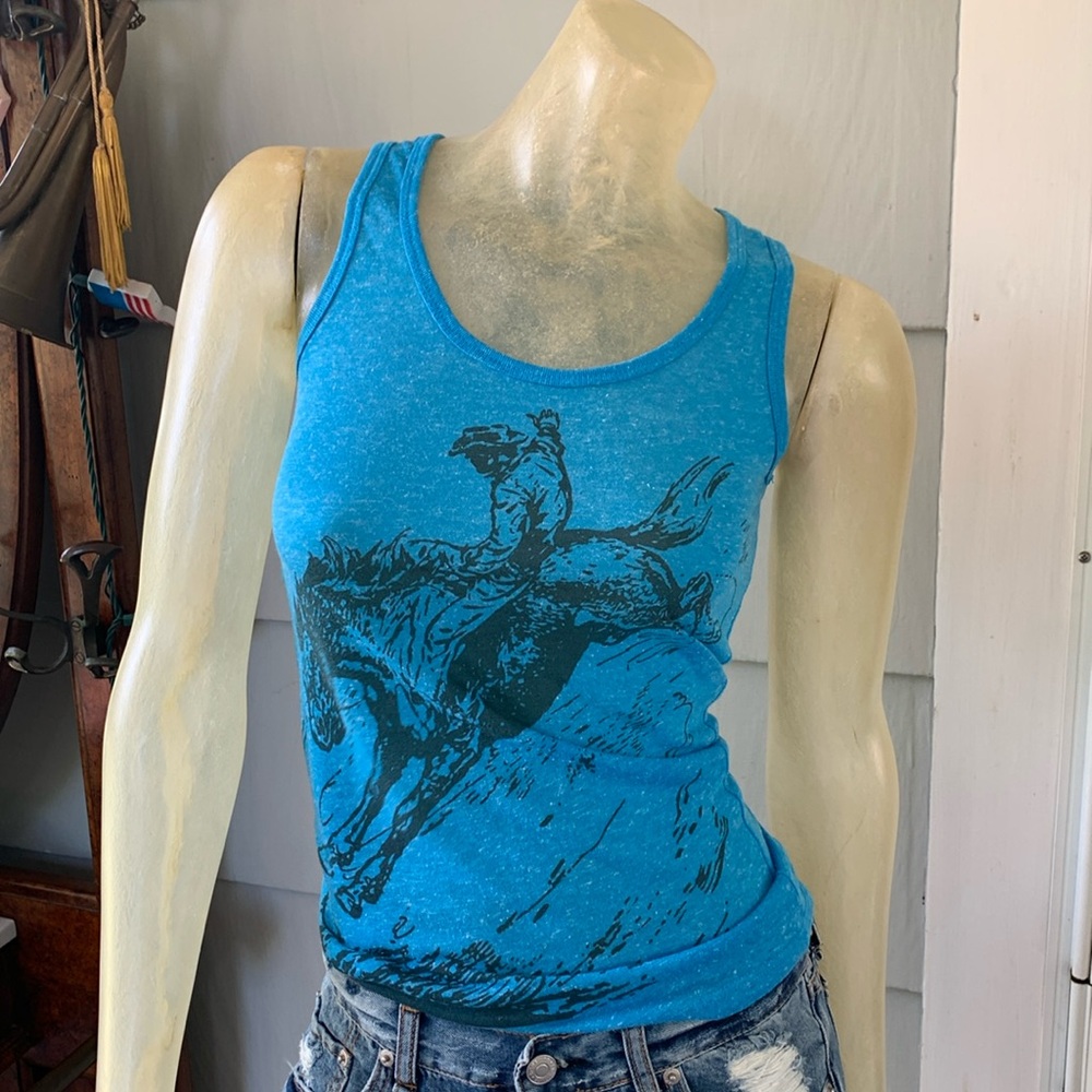 Boutique Cowboy Horse Blue Tank Top